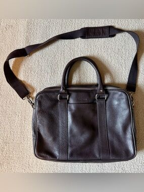 Cole Haan Dark Brown Leather Laptop Briefcase with Shoulder Strap